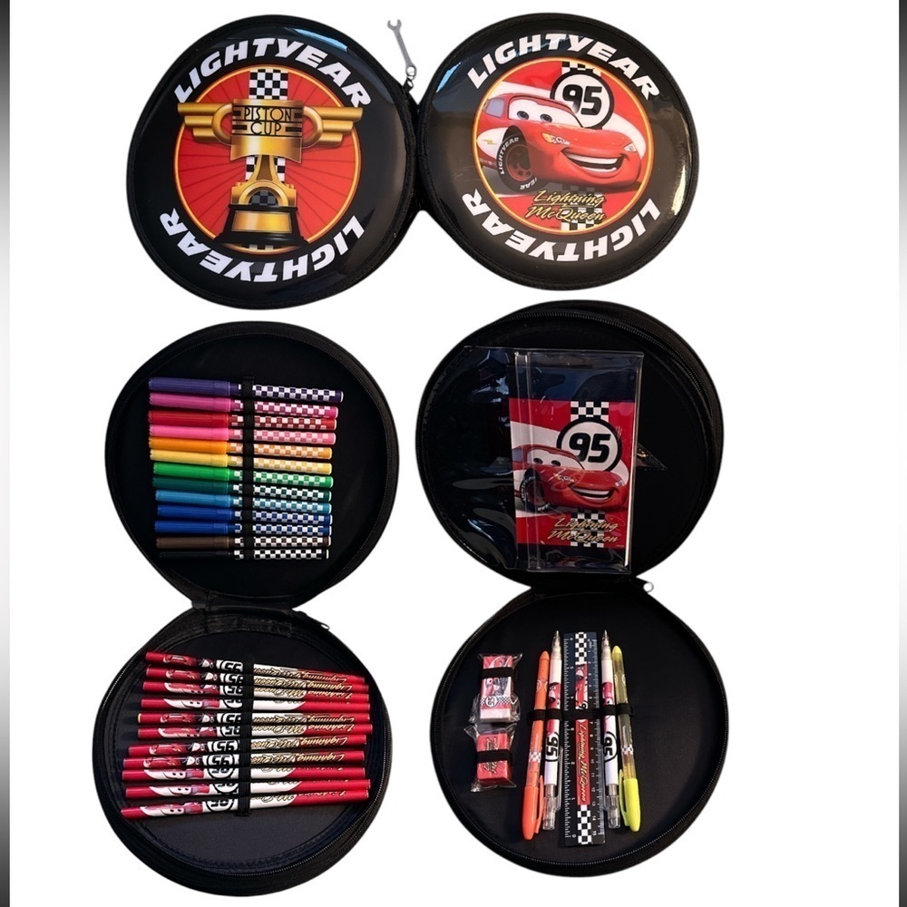 Disney Pixar Lightning McQueen Wheel Shape Zipper Stationary Art Supply Organize